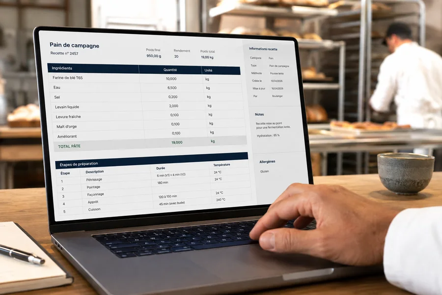 Recette structurée dans un tableau avec ingrédients, quantités et unités
