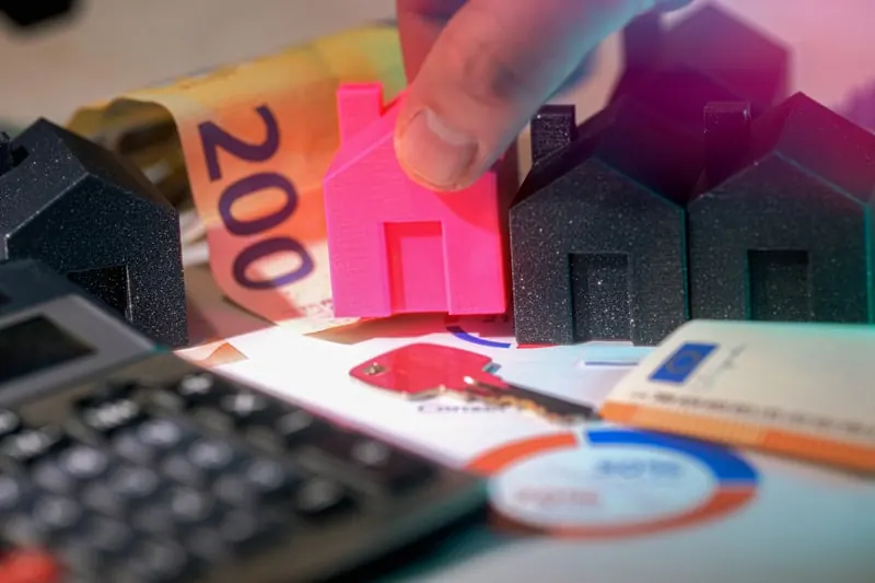 Maisons miniatures et documents financiers pour visualiser une stratégie patrimoniale